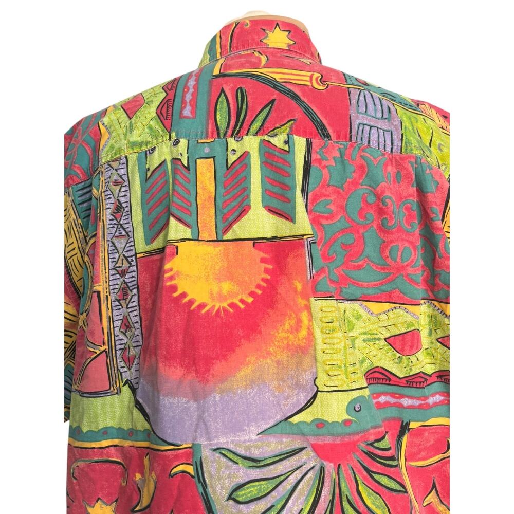 Vintage The Territory Ahead Abstract Tropical Patchwork Print Shirt Resort Top - Picture 6 of 9